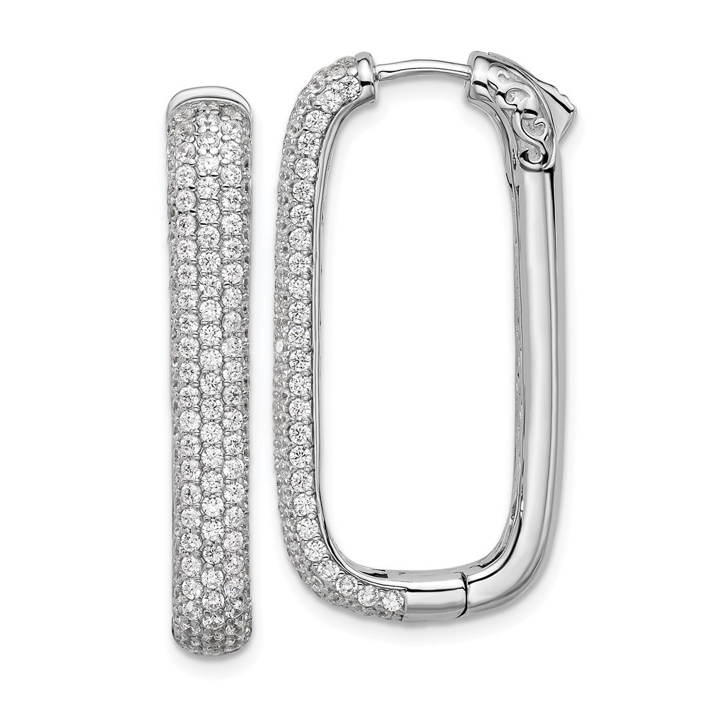 925 Sterling Silver 1.3mm CZ 258 Stone Rectangle Hinged Hoop Earrings